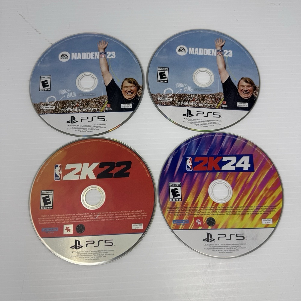 PS5 Video Game Bundle Madden 23, NBA 2k22, NBA 2k24 Disc Only‎ Tested